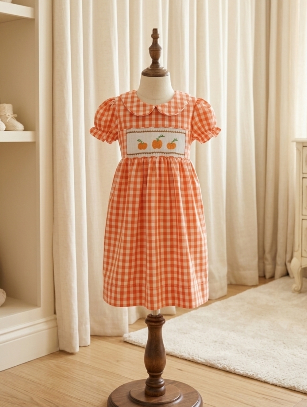 🍊🎃 Sweet Dreams Pumpkin Gingham Dress – Fall Perfection (Sz 2T) 🎃🍊